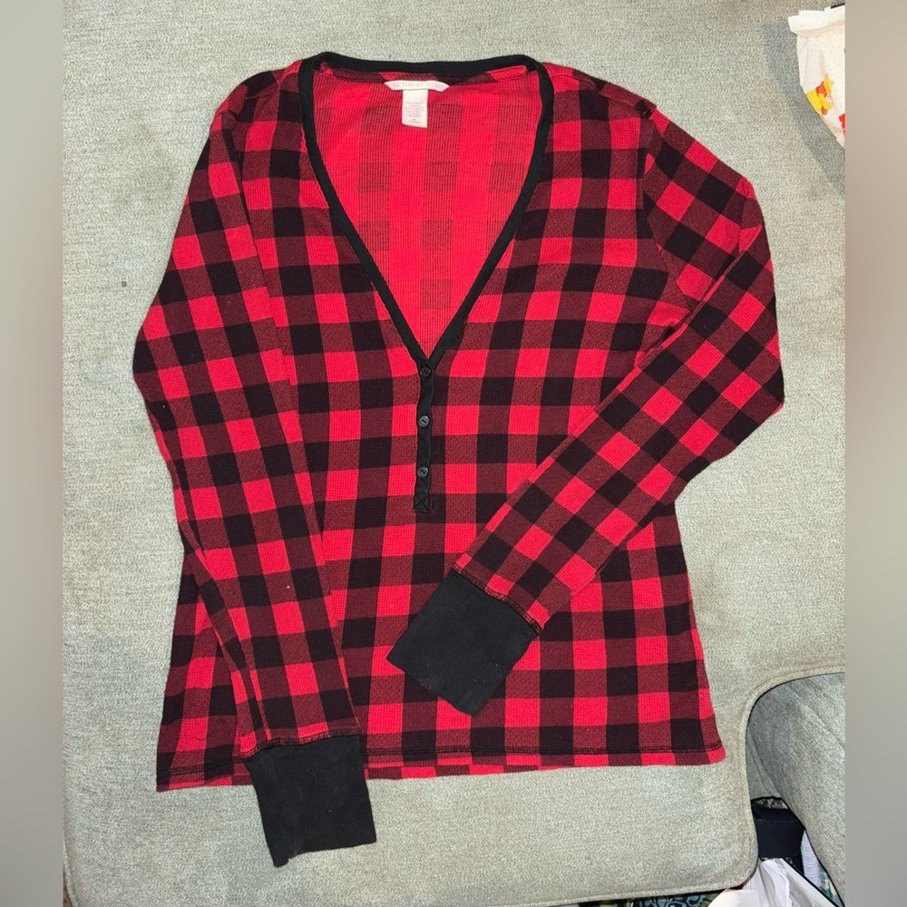Victoria's Secret Red and Black Plaid Button Down Shirt